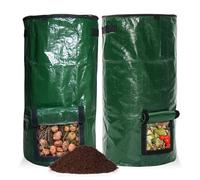 Lot de 2 sacs de composteur avec couvercle, réutilisables, pliables - En plastique - Pour jardin, terrasse et balcon