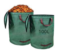 Lot de 2 sacs de jardin réutilisables avec couvercle, 100 l, avec 4 poignées, tissu polypropylène robuste, imperméable et pliable pour feuilles, tonte de pelouse, tonte verte, déchets de jardin