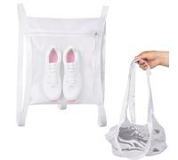 Lot de 2 sacs de lavage pour chaussures en maille avec sangles Velcro autocollantes - Réutilisables - Pour baskets et chaussures en filet - Blanc V