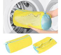 Lot de 2 sacs de lavage pour chaussures - Fermeture éclair - Mousse de nettoyage 360° - Autonettoyants - Machine à laver et sèche-linge - Jaune
