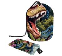 Lot de 2 sacs de maquillage de voyage de grande capacité, doux, étanches, portables avec cordon de serrage, motif dinosaure, Art Colorful Dinosaur World, 9.9x6.9in/25.2x17.6cm;6x3.5in/15.2x8.8cm,
