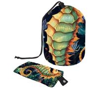 Lot de 2 sacs de maquillage de voyage de grande capacité, doux, imperméables, portables avec cordon de serrage, motif hippocampe coloré, Hippocampe coloré, 9.9x6.9in/25.2x17.6cm;6x3.5in/15.2x8.8cm,