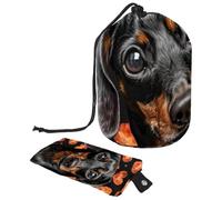 Lot de 2 sacs de maquillage de voyage de grande capacité, doux, imperméables, portables avec cordon de serrage, imprimé teckel, Imprimé teckel adorable, 9.9x6.9in/25.2x17.6cm;6x3.5in/15.2x8.8cm,