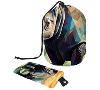 Lot de 2 sacs de maquillage de voyage grande capacité souples et étanches avec cordon de serrage Motif rhinocéros, Art Mosaic Rhino, 9.9x6.9in/25.2x17.6cm;6x3.5in/15.2x8.8cm, Élégant