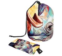 Lot de 2 sacs de maquillage de voyage grande capacité souples et étanches avec cordon de serrage Motif rhinocéros, Art Animal Rhino, 9.9x6.9in/25.2x17.6cm;6x3.5in/15.2x8.8cm, Élégant
