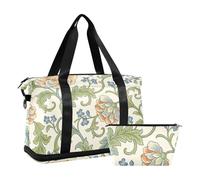 Lot de 2 sacs de nuit rétro orange à motif William Morris avec poche humide et sangle réglable pour voyage en avion pour homme et femme