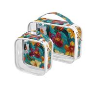 Lot de 2 sacs de peinture à l'huile avec fleurs colorées rétro transparent décoratif pour homme approuvé TSA sacs portables pour femmes voyage maquillage essentiel, peinture à l'huile colorée,