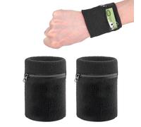 Lot de 2 sacs de poignet, bandeau éponge avec fermeture éclair, bandeau de sport avec poche zippée, sac de poignet de sport avec poche zippée pratique, pour sortir, courir