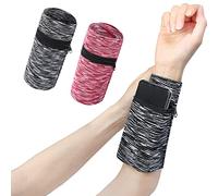 Lot de 2 Sacs de Poignet de Sport, Porte-Monnaie à Fermeture Éclair, Sac de Bras de Course à Glissière Type Clé Interchangeable, Rangement Polyvalent (L)