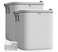 Lot de 2 sacs de rangement de 180 l - Grande boîte de rangement avec couvercle pour vêtements et couettes - Sacs de rangement avec fermeture éclair - Pliable - Pour couettes (70 x 50 cm) (gris)