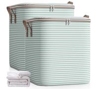 Lot de 2 sacs de rangement de 180 l - Grande boîte de rangement avec couvercle pour vêtements et couettes - Sacs de rangement avec fermeture éclair - Pliable - Pour couettes (70 x 50 cm)