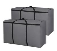 Lot de 2 sacs de rangement extra larges de 180 l - 600D Oxford Heavy Duty - Avec fermeture éclair - Poignée - Pliable - Pour couettes, vêtements, linge de lit - Gris