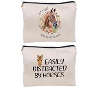Lot de 2 sacs de rangement imprimés, sacs imprimés tête de cheval, sacs cosmétiques pratiques, sacs de rangement de voyage, sacs de rangement imperméables, beige, Taille unique, Moderne