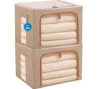 lot de 2 sacs de rangement pour vêtements Grande capacité Organiseur pliable Imperméable à la poussière et à l'humidité Beige 24L
