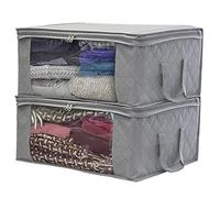 Lot de 2 sacs de rangement pour vêtements, sacs de rangement pour couettes et oreillers, organiseur de vêtements réutilisable, pliable (gris)