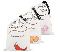 Lot de 2 sacs de rangement réutilisables en coton avec cordon de serrage pour pommes de terre, ail, poivre, 35 x 26 m, 3 pièces., Style 1