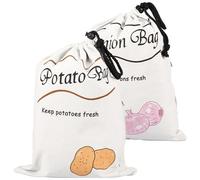 Lot de 2 sacs de rangement réutilisables en coton avec cordon de serrage pour pommes de terre, ail, poivre, 35 x 26 m, 2 pièces., Style 1
