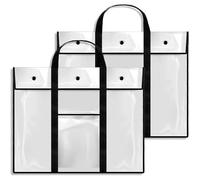 Lot de 2 sacs de rangement transparents imperméables pour affiches, 80 x 64 cm, pour artistes amateurs, organiseur avec poignée et poche pour croquis, dessins, œuvres d'art, noir, ref to description