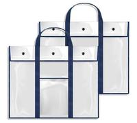 Lot de 2 sacs de rangement transparents imperméables pour affiches, 80 x 64 cm, pour artistes amateurs, organiseur avec poignée et poche pour croquis, dessins, œuvres d'art, noir, ref to description