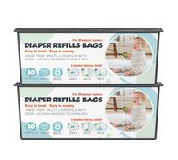 Lot de 2 sacs de recharge pour seau à couches avec 30 sacs compatibles avec les seaux à couches Genie Easy Roll Signature et Platinum, technologie anti-odeurs à 7 couches (60 sacs)