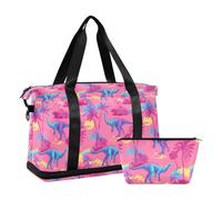 Lot de 2 sacs de sport avec sangle réglable et sangle réglable Motif dinosaure Rose fluo