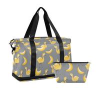 Lot de 2 sacs de sport pour enfants avec sangle réglable - Motif bananes - Jaune et gris