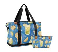Lot de 2 sacs de transport avec compartiment humide, sangle réglable, grand sac de gym pour les voyages en avion, pour hommes et femmes, jus de citron, bleu