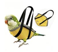 Lot de 2 sacs de transport en maille jaune pour perroquet | Gilet en maille jaune doux avec reliure à carreaux, double bretelles noires et ouvertures d'ailes pour garder les petits