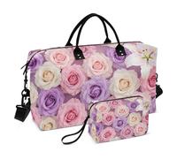 Lot de 2 sacs de vacances matelassés à ultrasons multi-poches pour voyage élégant, Bouquet de lys pastel, One Size, Classique