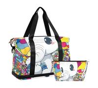 Lot de 2 sacs de voyage avec éléphants blancs et dessins animés avec trousse de toilette pour voyages d'affaires, Dessin animé éléphant blanc cool, 1 size