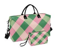 Lot de 2 sacs de voyage carrés vert pâle avec sangle réglable pour le week-end, la gym, le sport, Blush Green Square, 1 size