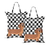 Lot de 2 sacs de voyage étanches à motif teckel avec poignée - Pour le yoga, la gym - Motif teckel noir et blanc