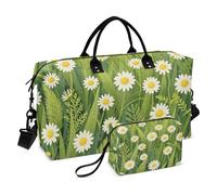 Lot de 2 sacs de voyage matelassés avec compartiments zippés élégants, Marguerite blanche., One Size, Classique