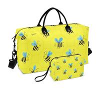 Lot de 2 sacs de voyage matelassés avec compartiments zippés et motif vague, Abeille jaune vif, One Size, Classique