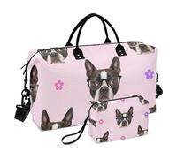 Lot de 2 sacs de voyage matelassés avec compartiments zippés et motif vague, Blush Boston Terrier, One Size, Classique