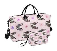 Lot de 2 sacs de voyage matelassés avec compartiments zippés et motif vague, Boston Terrier, One Size, Classique