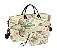 Lot de 2 sacs de voyage matelassés avec compartiments zippés et motif vague, Crâne de vache bohème, One Size, Classique