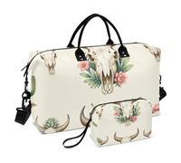 Lot de 2 sacs de voyage matelassés avec compartiments zippés et motif vague, Crâne de vache rose, One Size, Classique