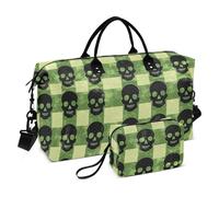Lot de 2 sacs de voyage noirs avec motif tête de mort buffle trèfle et gnome St - Sac de voyage pour articles personnels avec trousse de toilette pour voyages d'affaires