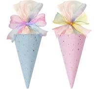 Lot de 2 sacs d'écolier en coton, 49 cm, mini sac d'école et sac de frères et sœurs pour garçons et filles, sac à sucre en tissu à remplir avec nœud de 70 cm (bleu et rose)
