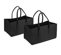 Lot de 2 sacs en feutre noir pour provisions, bûches de cheminée, panier à journaux (noir)