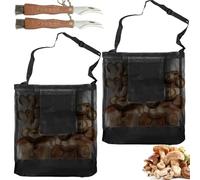 Lot de 2 sacs en filet pour champignons, couteau à champignons, avec brosse, 38,5 x 25 cm, sac pour recherche de nourriture, sac de chasse pliable pour morilles, sac de chasse pour cueilleur de