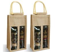 Lot de 2 sacs en jute pour bouteille de vin, sac pour de vin rouge pour 2 bouteilles, sac double avec fenêtre et poignée, pour cadeau réutilisable cadeau pour mariages anniversaires