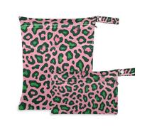 Lot de 2 sacs étanches à imprimé léopard rose et vert pour maillot de bain avec poignées pour piscine, piscine