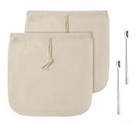 Lot de 2 sacs filtrants à café réutilisables Cold Brew en coton bio avec cordon de serrage pour café glacé et thé dans des pichets ou des verres Blanc