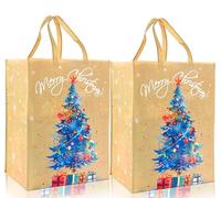 Lot de 2 sacs fourre-tout de Noël extra larges avec poignée d'arbre en tissu non tissé pour cadeaux de Noël pour fêtes de fin d'année
