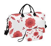 Lot de 2 sacs fourre-tout de voyage matelassés avec compartiments zippés, Pivoine rouge., One Size, Classique