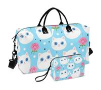 Lot de 2 sacs fourre-tout de voyage matelassés avec compartiments zippés robustes pour le camping, Chat Rose, One Size, Classique