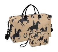 Lot de 2 sacs fourre-tout de voyage matelassés avec compartiments zippés robustes pour le camping, Cowboy Noir, One Size, Classique