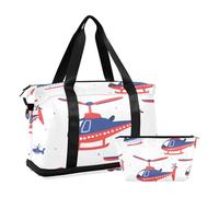 Lot de 2 sacs fourre-tout en forme d'hélicoptère rouge et bleu avec trousse de toilette pour voyage, dessin animé rouge et bleu hélicoptère, 1 size